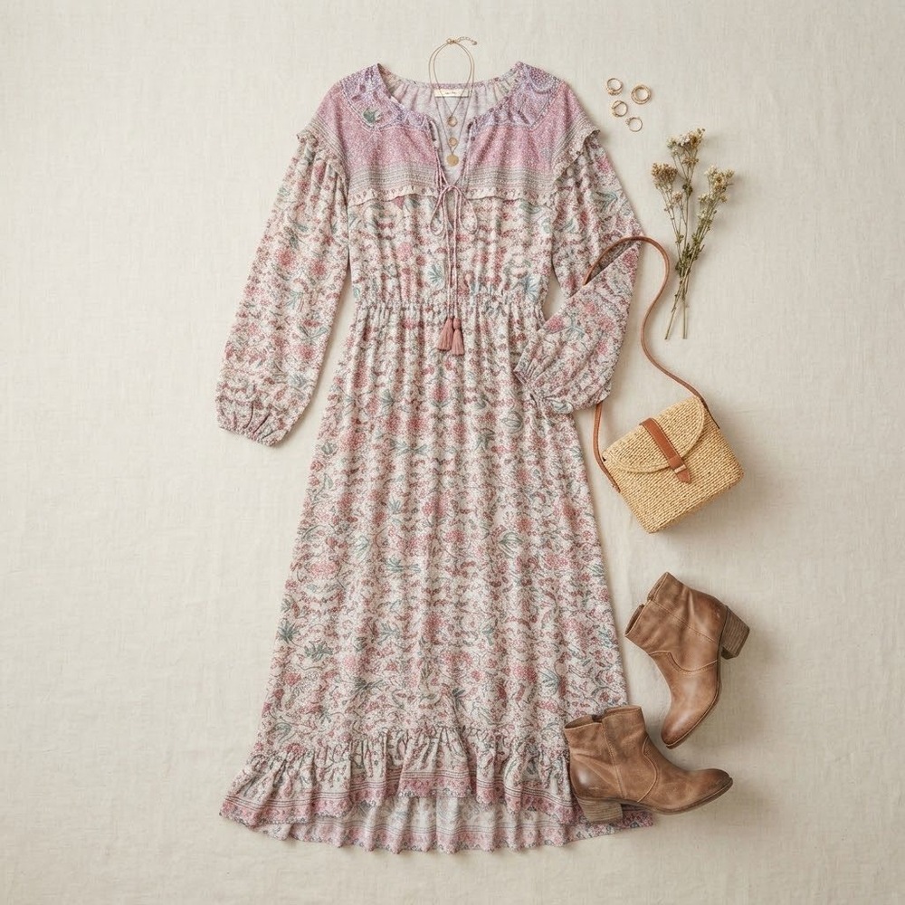 Yakira Bella Mini Dress Womens Large Pink Floral Metallic Boho Cottagecore L